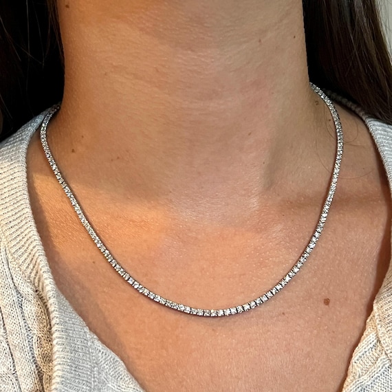 7 Ct Lab Grown Diamond Tennis Necklace: 14K White Gold Eternity