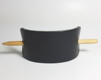 Everyday Black Leather Stick Barrette