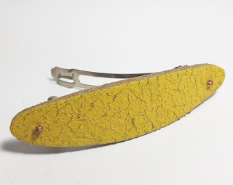 Plain Yellow Full Grain Leather Barrette