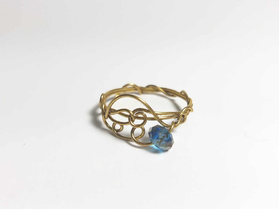 Brass Wire Ring With Blue Crystal Etsy