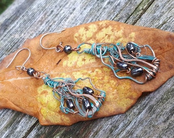 Verdigris Teardrop Copper Earrings