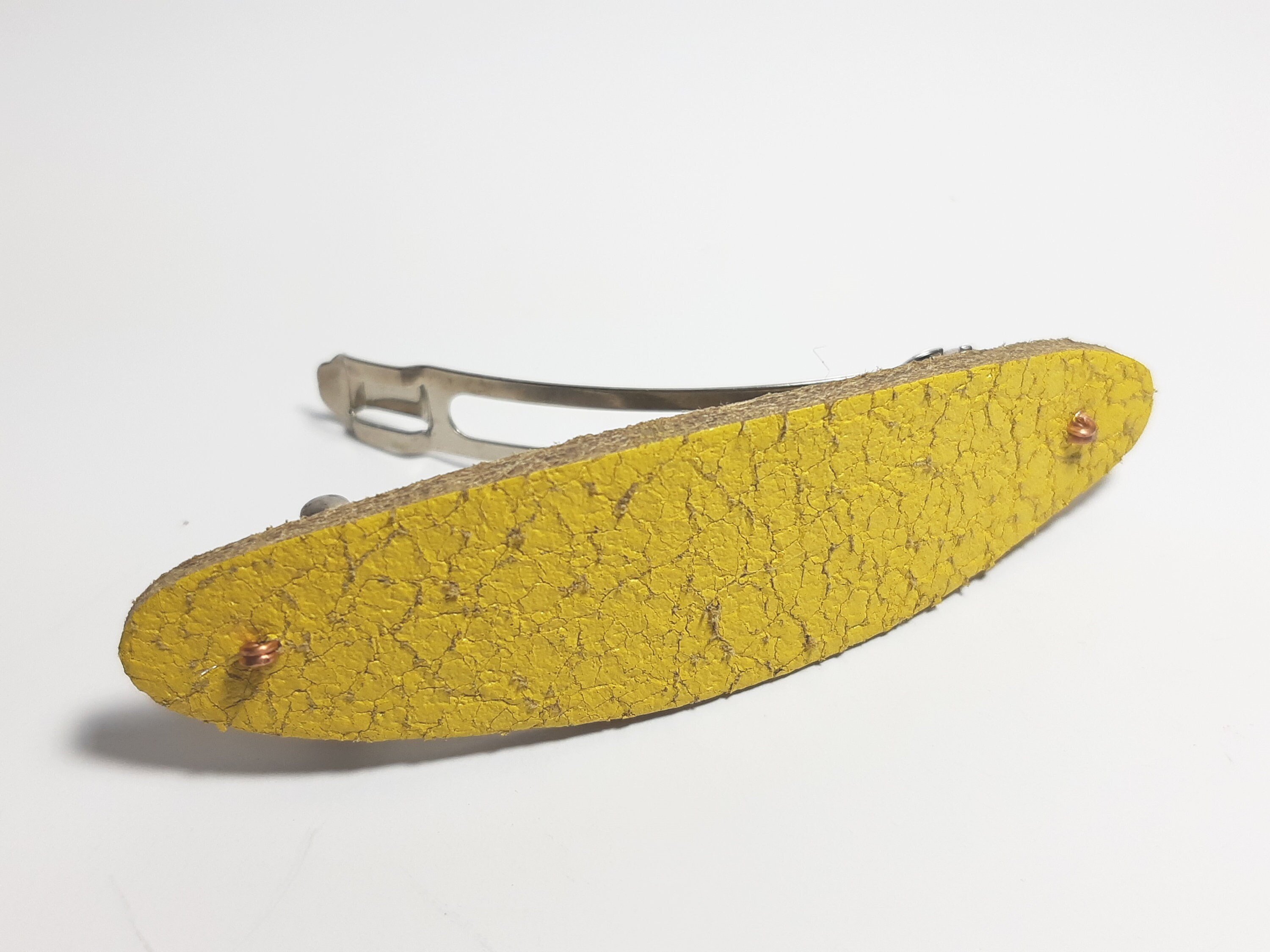 Plain Yellow Full Grain Leather Barrette - Etsy display picture 2