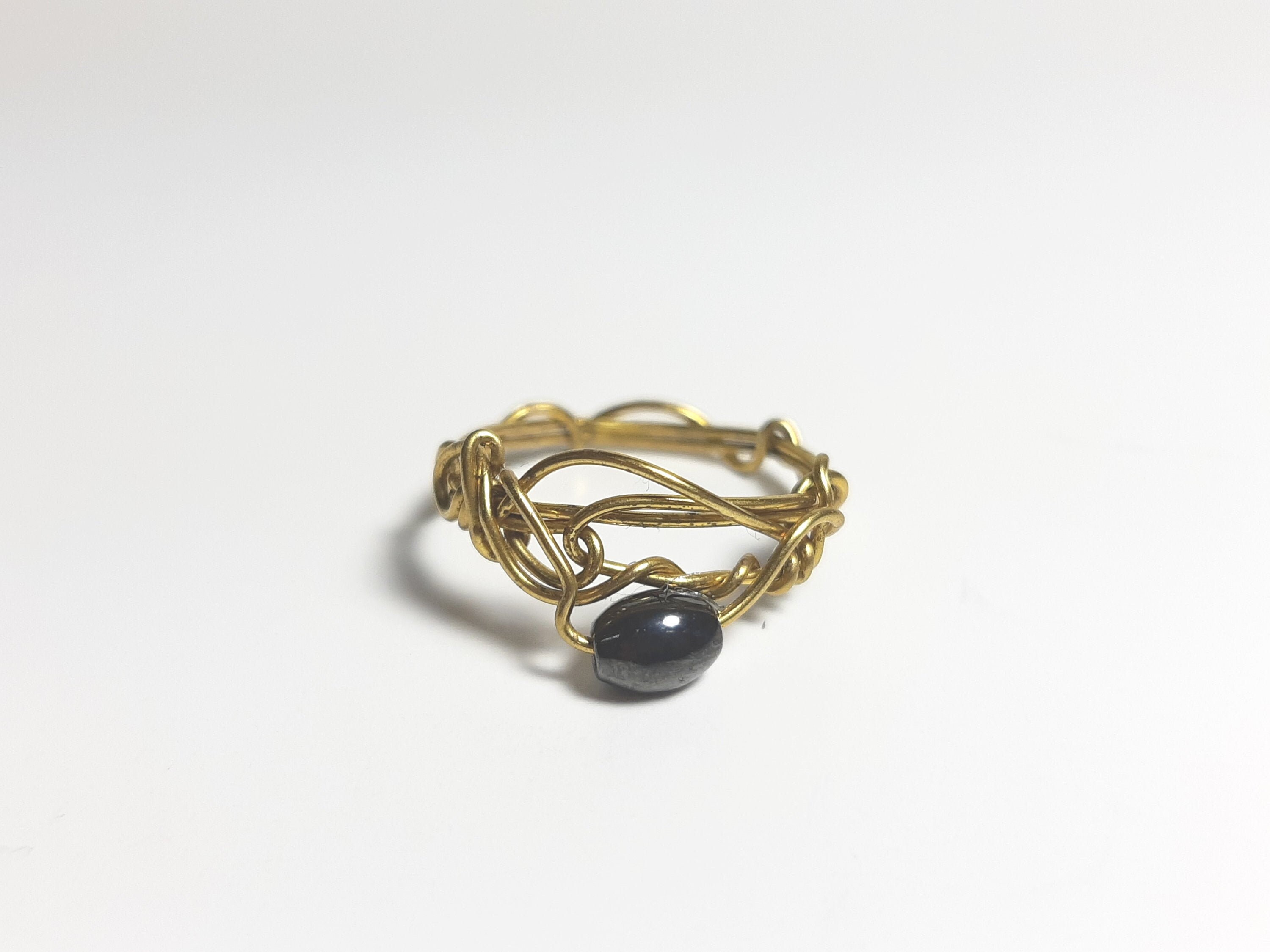 Dainty Brass Wire Ring With Hematite Etsy UK