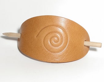 Various Pattern Brown Leather Barrette