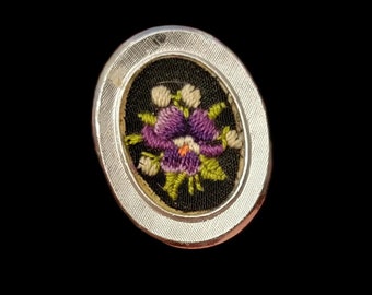 Vintage Western Germany Embroidered Scarf Clip, W. Germany, Western Germany, Pin, Costume Jewelry, Vintage Pin, Embroidered Brooch, Brooch