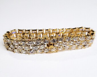 DBJ 3 Rows Sterling Silver 925 Cubic Zirconia Tennis Bracelet 8 DBJ Bracelet Vintage Bracelet 3 Row Tennis Bracelet Tennis VTG Etsy