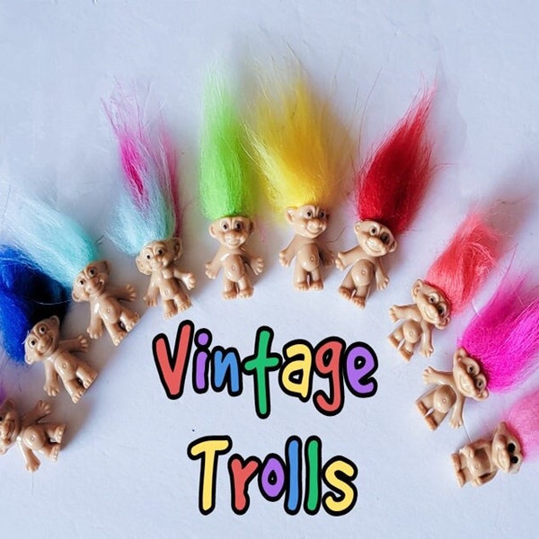 Troll vintage, Lucky Troll, années 90, Dam Troll, Poupée Troll, Russ, Mini Troll, breloque bingo, Troll, décoration de gâteau, porte-bonheur, Treasure Troll, Poupée