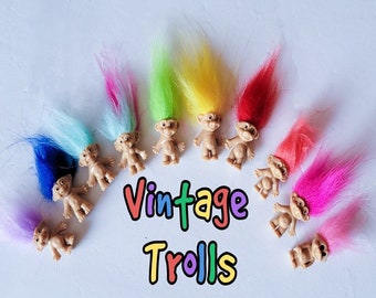 Troll vintage, Lucky Troll, années 90, Dam Troll, Poupée Troll, Russ, Mini Troll, breloque bingo, Troll, décoration de gâteau, porte-bonheur, Treasure Troll, Poupée