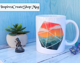 11oz, 15 oz, Dungeons and Dragons, Night and Day, Ceramic mug, d20 design, gift for him, gift for her, fantasy adventure time