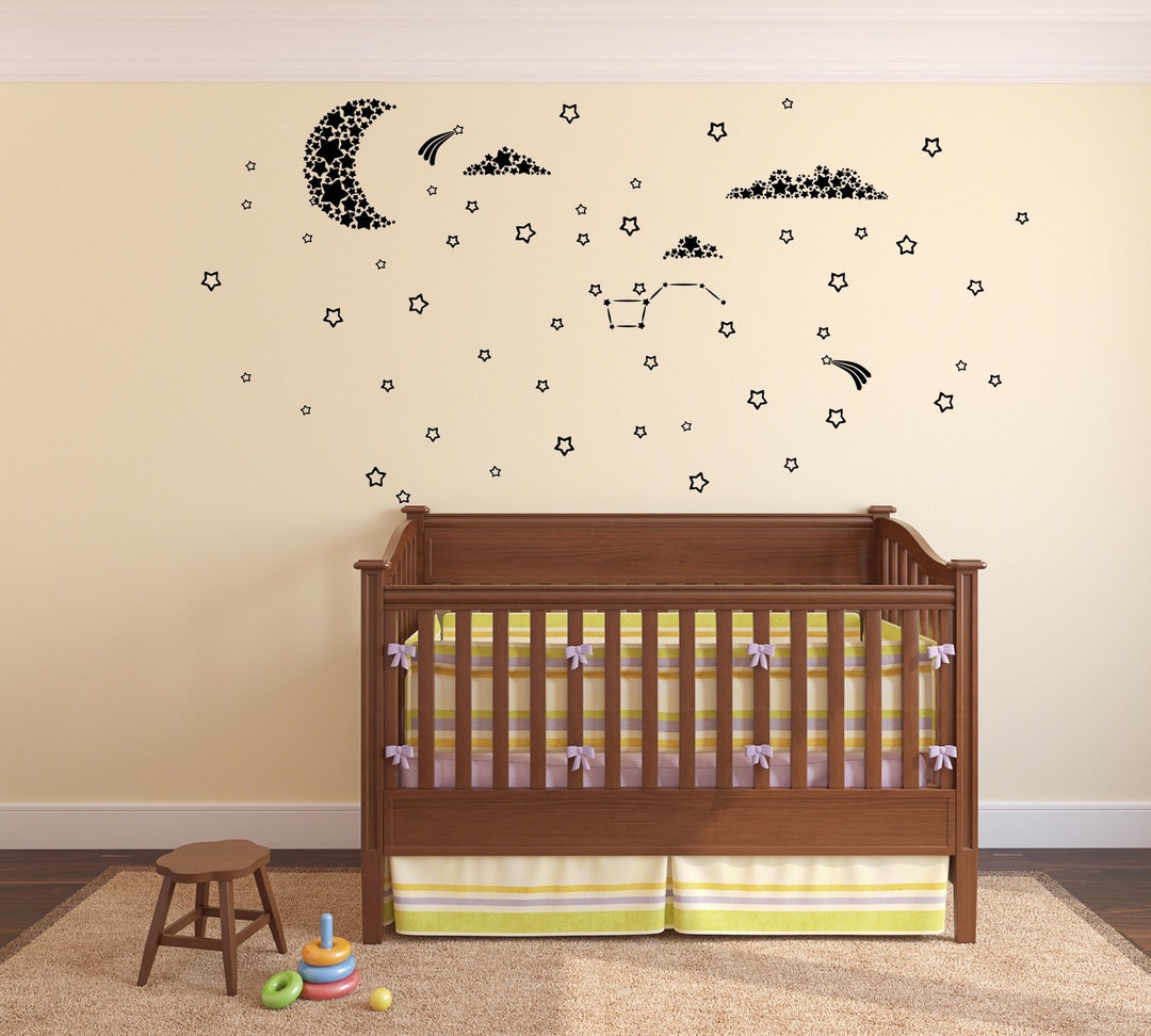 Star and Moon Wall Decal Sticker Set for Nursery, Bedroom Decor ...