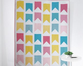 Modern Pennant Quilt Kit: Beginner Friendly Flag Design Sewing Project (59" x 73")