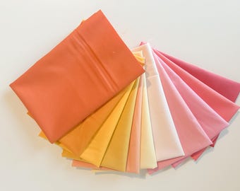 Sunset Cotton Fabric Fat Quarter Bundle: Riley Blake Confetti Cotton, Warm Citrus Palette