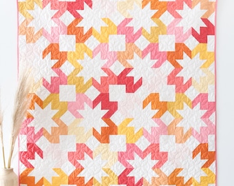 Starlight Quilt Kit: Modern Star, Bright Cotton Fabric, Beginner Sewing