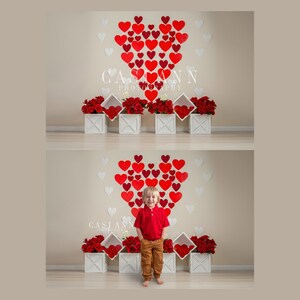 Valentine Hearts and Roses Digital Backdrop - Background - Valentine&#39;s Day - Boxes - Flowers - Red - White - Heart