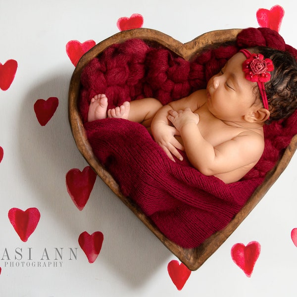 Valentine Watercolor Hearts Newborn Wooden Heart Bowl-Digital-Backdrop-Background-Valentine's Day-Heart-Prop-Photography-Jpeg-JPG