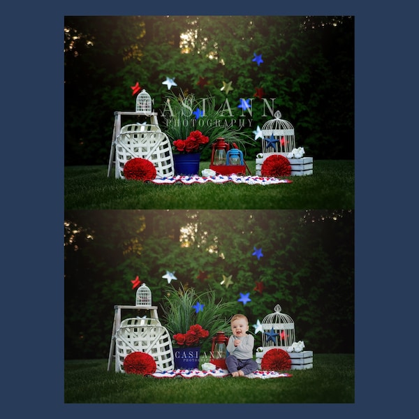 Patriotic Mini Session Set-up - Digital Photography Background - Backdrop - Summer - 4th of July - Red - White - Blue