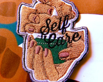 Self-Care  Embroidered Patch – Iron-On Inspirational Patch |  Mental Health Patch | Positive Affirmation Patch for Jackets, Bags & Clothing