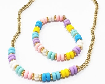 Colors necklaces Perls beads 18" inch wit bracelet 6'5 inch