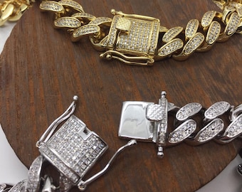 CUBAN LINK CHAIN, full stone 14K gold plated