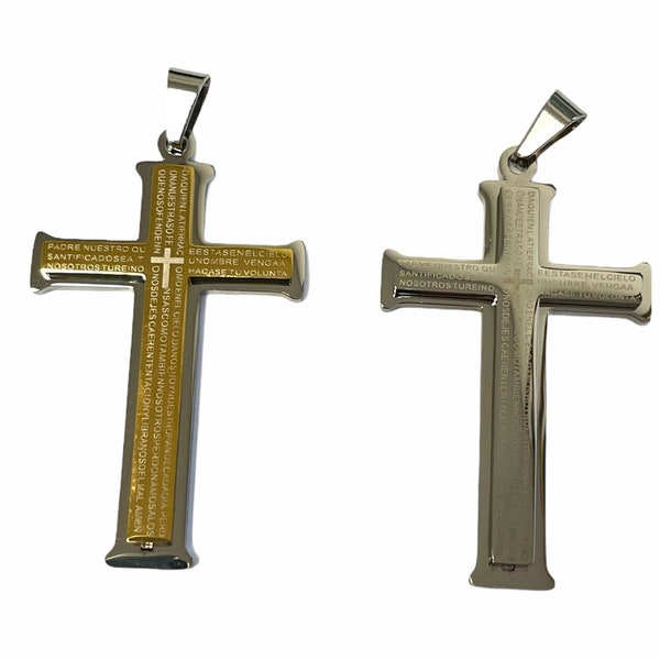 Cross Stainless Steal Padre Nuestro pendant free chain