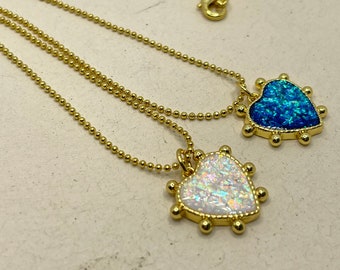 Opal heart pendant free chain 18k gold plated 18"