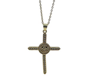 Happy Cross full stone  cz FREE chain stainless steel 18inch