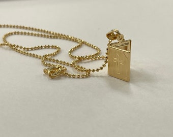 Small Bible pendant with free chain ball 18" gold filled
