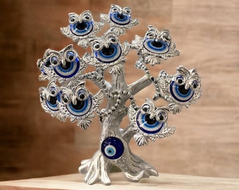 Owl  Evil Eyes Flower Silver Lucky Tree of Life for Home Protection Gift
