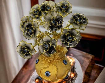Blue dark  Flower gold Lucky Tree of Life for Home Protection Gift