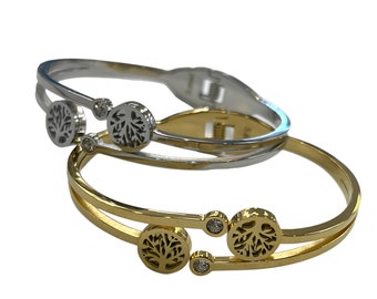 Double tree of life bangle stainless steel