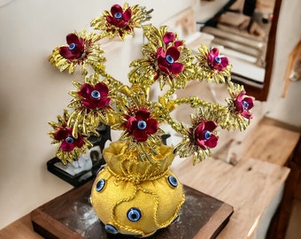 Red Flower gold Lucky Tree of Life for Home Protection Gift
