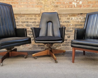 Mid Century Modern Space Age Retro Mad Men Style All Original Black Space Age Office Chairs by  Monarch Furniture Co. - Set of 3