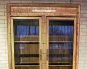 Vintage Bernhardt Hibriten Bamboo and Rattan Lighted 2 Glass Door Display Cabinet