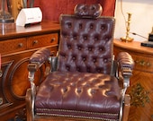 Antique Tufted Burgundy Leather Barber Chair from Chicago
