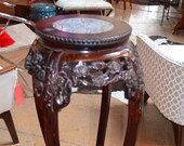 Vintage Chinese Hand Carved Rosewood Marble Top Pedestal Table