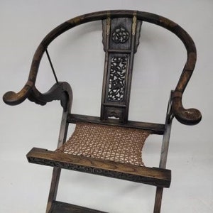 Antique Chinese Huanghuali Horseshoe Folding Throne Chair