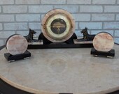Art Deco French Figural Mantel Clock with Two Garnitures - 3 Piece Set