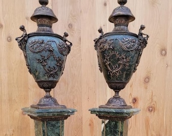 Vintage French Louis XV Style Marble Urns - Pair