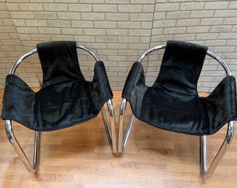 Mid Century Modern Cantilevered Zermatt Sculptural Sling Chairs by Vecta Group Newly Upholstered - Pair