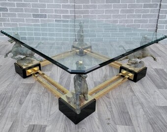 Vintage Maison Charles Designed Sculptural Flying Horse of Gansu Glass Top Cocktail Table