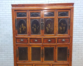 Antique Chinese 8 Door Cabinet with Painted and Gilded Designs