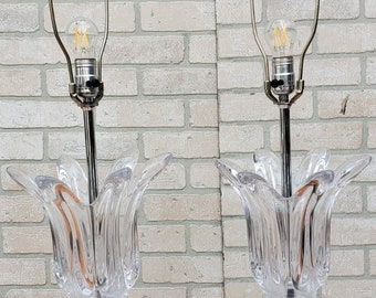 Hollywood Regency French Art Vannes Crystal Table Lamps - Pair