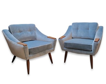 Mid Century Modern Adrian Pearsall Slope Arms Lounge Chairs Newly Upholstered Mohair - Pair