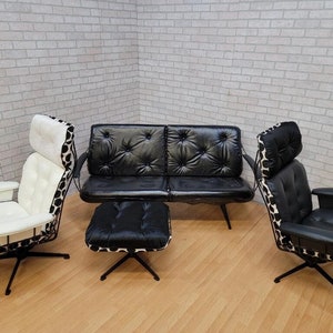 Mid Century Modern Homecrest Indoor/Outdoor 2 Lounges, Loveseat and Ottoman by Newly Upholstered - 4 Piece Set