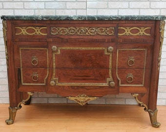 Antique French Louis Style Marble Top Chest Commode