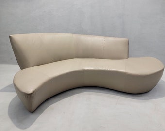 Mid Century Modern Vladimir Kagan Asymmetrical Serpentine Bilbao Sculptural Sofa Newly Upholstered in Leather