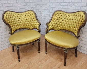 Hollywood Regency Grosfeld House Asymmetrical Tufted Boudoir Chairs - Pair