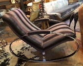 Mid Century Modern Adrian Pearsall Chrome Flat Bar Rocker Chair Newly Upholstered In Silver Mist Velvet