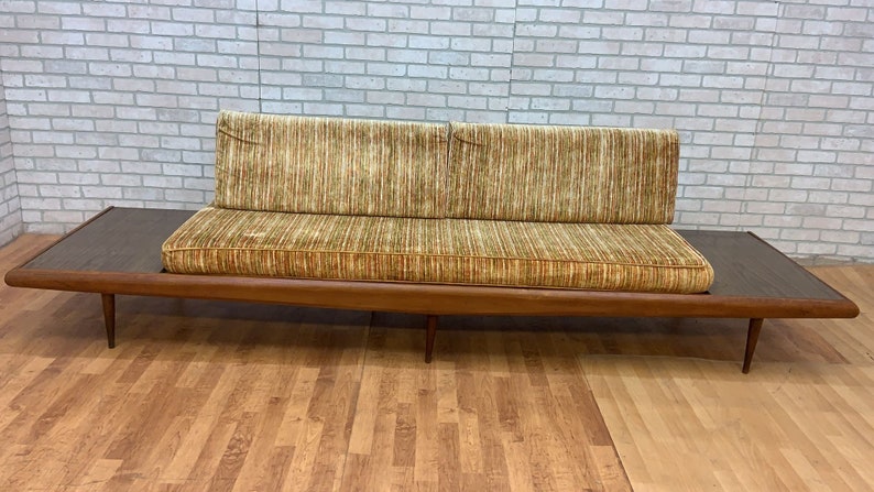 Mid Century Modern Adrian Pearsall Oak Daybed Sofa with Floating End Tables image 6