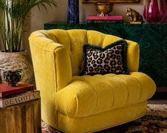 MCM Tufted Barrel Back Swivel Lounge Chair Newly Reupholstered
